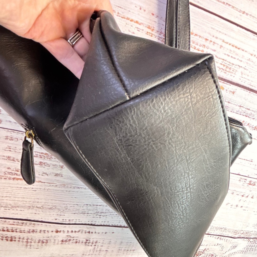 Classic Minimalist Tote Bag‎ Stone Mountain USA Large Black Faux Leather - Picture 10 of 15